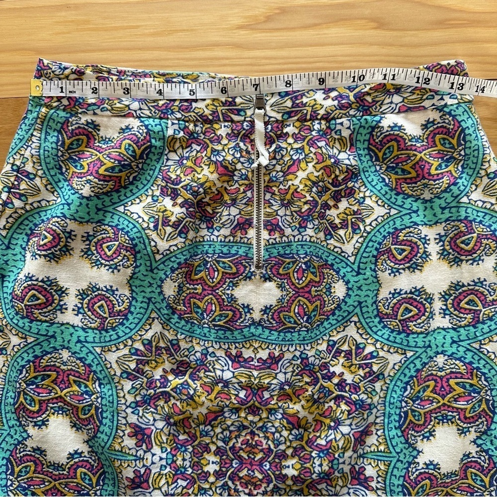 Maeve Turquoise Blue Pink Ivory Floral Print Skirt 2 Anthropologie Linen Blend - Picture 9 of 14